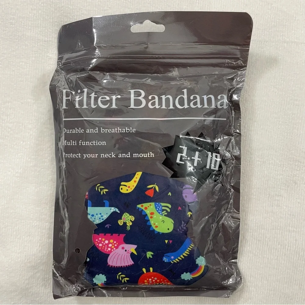 Colorful Kids Filter Bandana Dinosaur Face Mask with Filter Durable & Breathable
